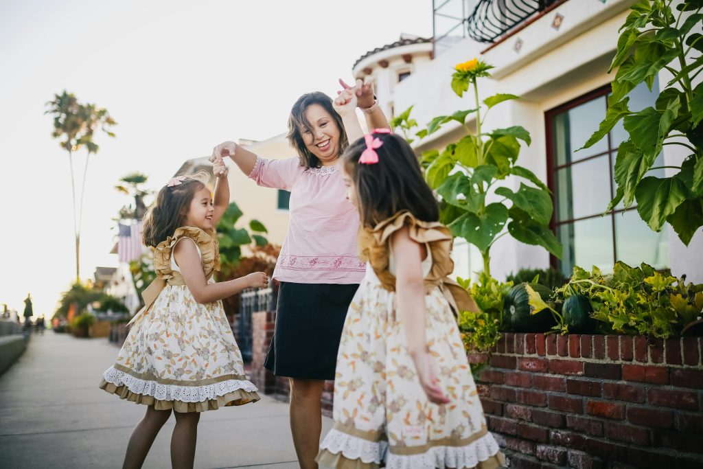 single mom playing with her kids
